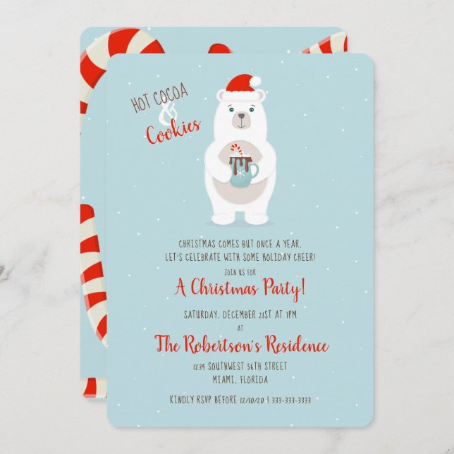 Polar Bear and Hett Cocoa-julen Inbjudningar (Fram/baksida)