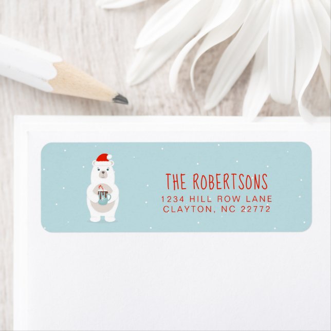 Polar Bear and Hett Cocoa-julen Returadress Etikett (Insitu)