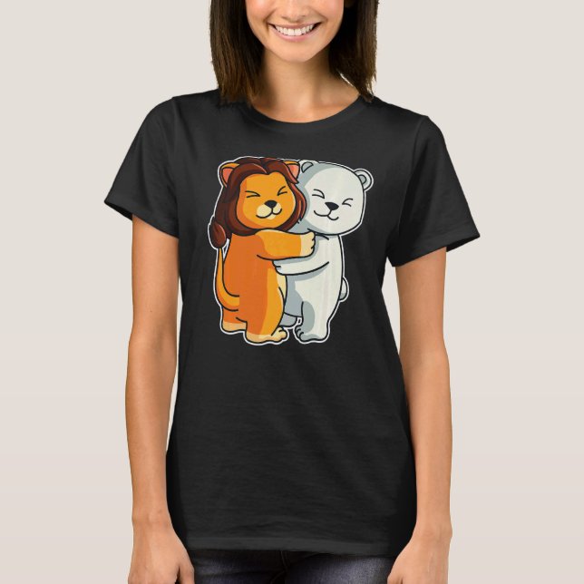 Polar Bear and Lejon Cute Animals för kvinnor T Shirt (Framsida)
