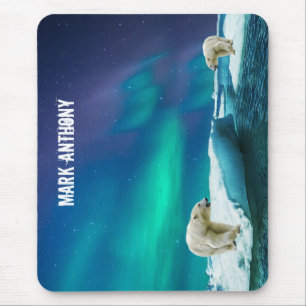 Polar Bear and Northern Ljus Alaska Mouse Pad Musmatta
