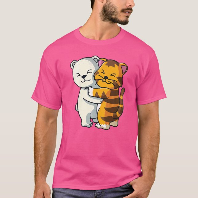 Polar Bear and Tiger Cute Animal Älskare Hugger Wo T Shirt (Framsida)