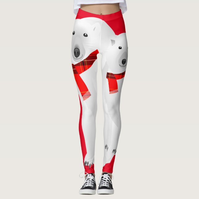 Polar Bear and White Varg Red Play Scarf Leggings (Framsida)