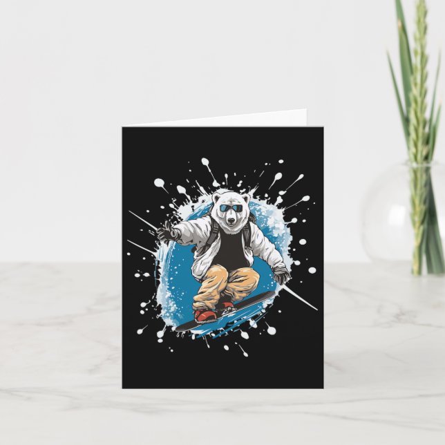 Polar Bear Animal Snowboarding Sports Snowboard Kort (Framsida)