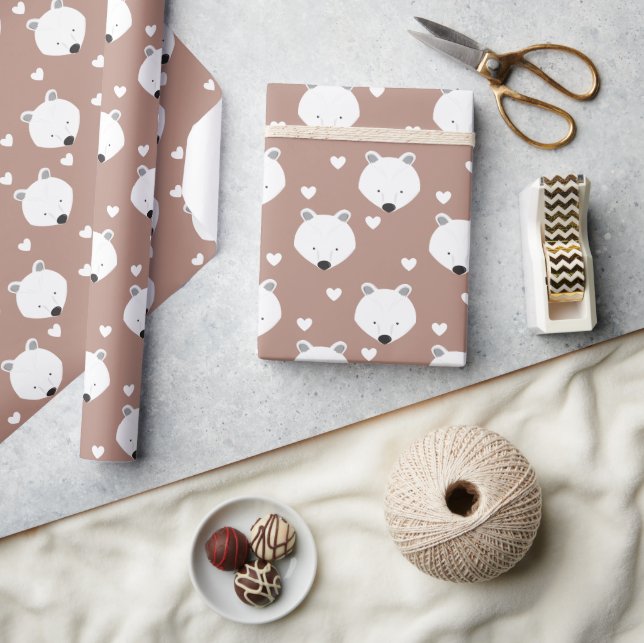 Polar Bear Ansikte Heart Animal Presentpapper (Hantverk)