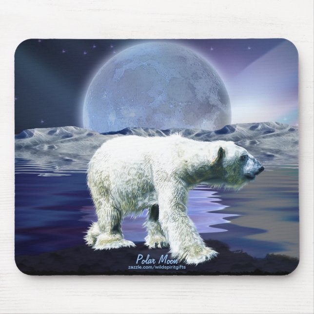 Polar Bear & Arktis Måne Wildlife Art Mousepad Musmatta (Framsidan)