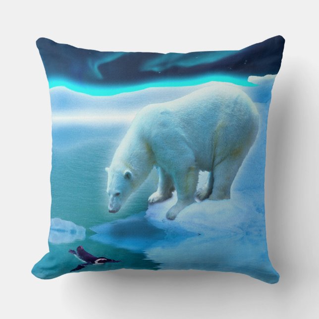 Polar Bear & Arktis Penguin Aurora Art Clock Kudde (Framsida)