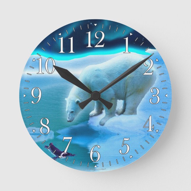 Polar Bear & Arktis Penguin Aurora Art Clock Rund Klocka (Framsida)