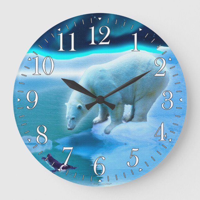Polar Bear & Arktis Penguin Aurora Art Clock Stor Klocka (Framsida)