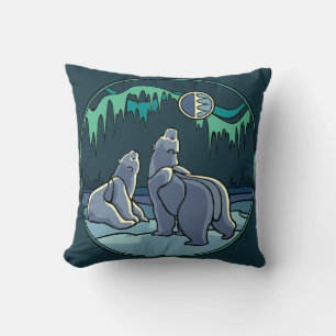 Polar Bear Art Pillow Mor w. Baby Bears Pillow Kudde