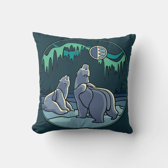 Polar Bear Art Pillow Mor w. Baby Bears Pillow Kudde (Framsida)