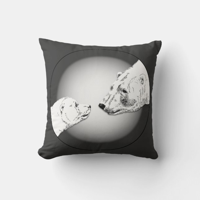 Polar Bear Art Pillow Mor w. Baby Bears Pillow Kudde (Framsida)