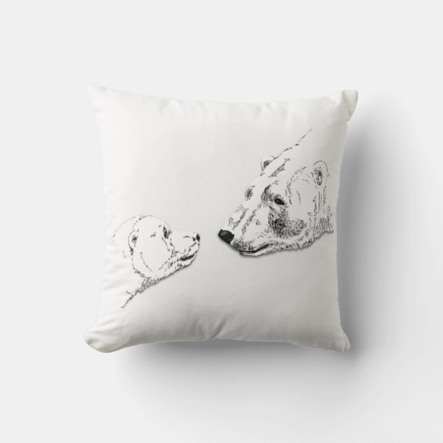 Polar Bear Art Pillow Mor w. Baby Bears Pillow Kudde (Framsida)