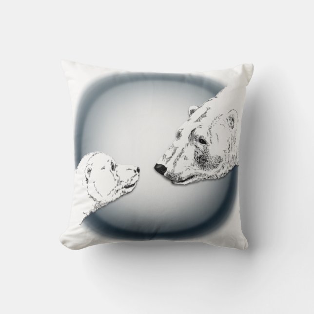 Polar Bear Art Pillow Mor w. Baby Bears Pillow Kudde (Framsida)