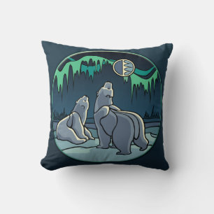 Polar Bear Art Pillow Mor w. Baby Bears Pillow Kudde