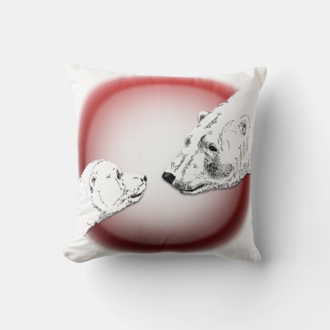 Polar Bear Art Pillow Mor w. Baby Bears Pillow Kudde (Framsida)