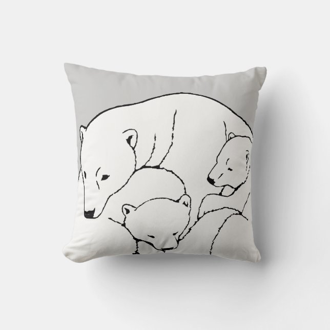 Polar Bear Art Pillow Mor w. Baby Bears Pillow Kudde (Framsida)