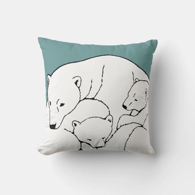 Polar Bear Art Pillow Mor w. Baby Bears Pillow Kudde (Framsida)