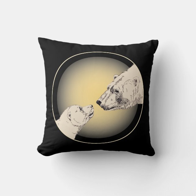 Polar Bear Art Pillow Mor w. Baby Bears Pillow Kudde (Framsida)
