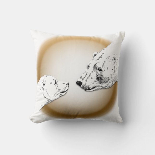 Polar Bear Art Pillow Mor w. Baby Bears Pillow Kudde (Framsida)