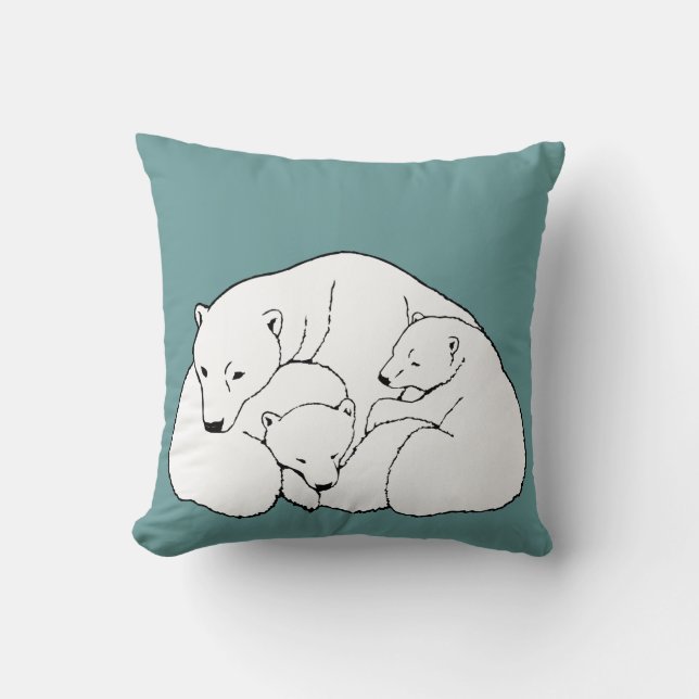 Polar Bear Art Pillow Mor w. Baby Bears Pillow Kudde (Framsida)