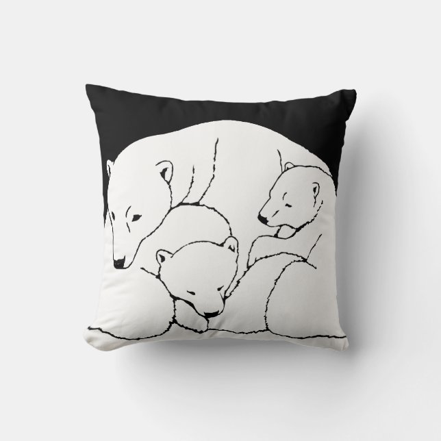 Polar Bear Art Pillow Mor w. Baby Bears Pillow Kudde (Framsida)