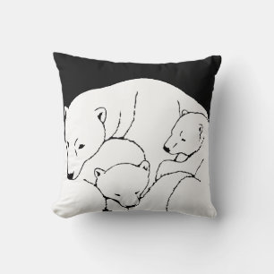 Polar Bear Art Pillow Mor w. Baby Bears Pillow Kudde