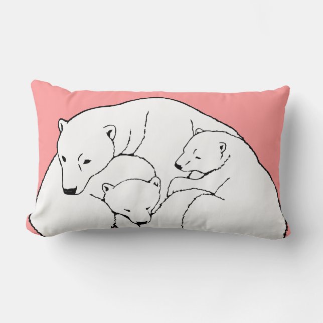 Polar Bear Art Pillow Mor w. Baby Bears Pillow Lumbarkudde (Framsida)