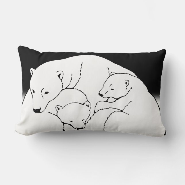 Polar Bear Art Pillow Mor w. Baby Bears Pillow Lumbarkudde (Framsida)