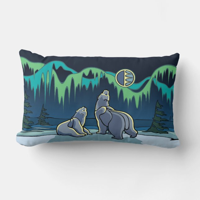 Polar Bear Art Pillow Mor w. Unge Bears Pillow Lumbarkudde (Framsida)