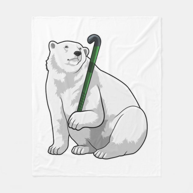 Polar bear at Hockey with Hockey stick Fleecefilt (Framsidan)