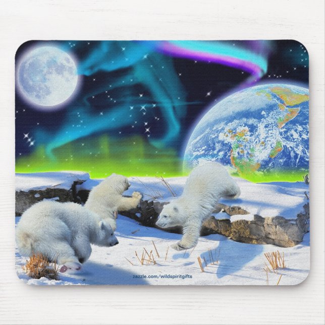 Polar Bear & Aurora Borealis Art Mousepad Musmatta (Framsidan)