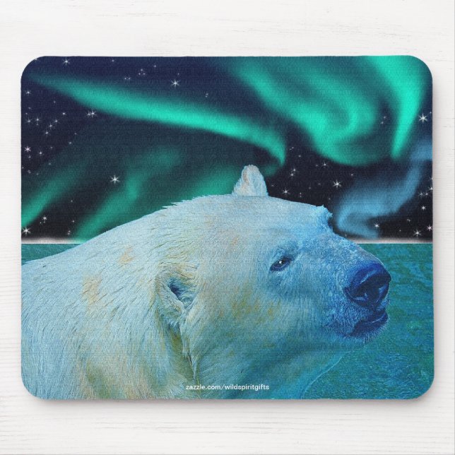 Polar Bear & Aurora Borealis Art Mousepad Musmatta (Framsidan)