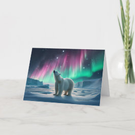 Polar Bear Aurora Borealis Norra Ljus Arktis Helgkort