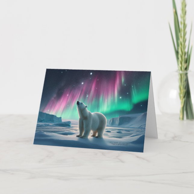 Polar Bear Aurora Borealis Norra Ljus Arktis Helgkort (Framsida)