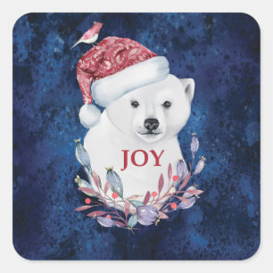 Polar Bear Baby Hat Bird Jul Joy Fyrkantigt Klistermärke