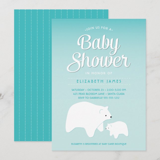 Polar Bear Baby Inbjudningar (Fram/baksida)