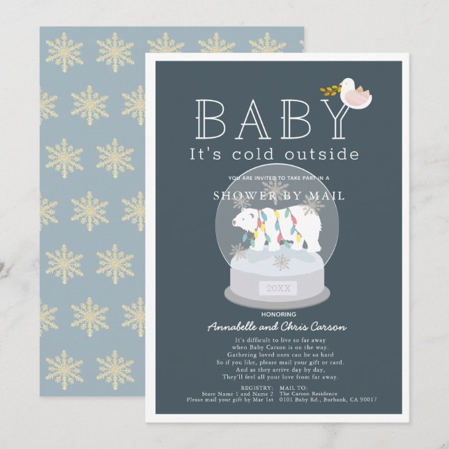 Polar Bear Baby its Kall Blue Baby Shower by Mail Inbjudningar (Fram/baksida)