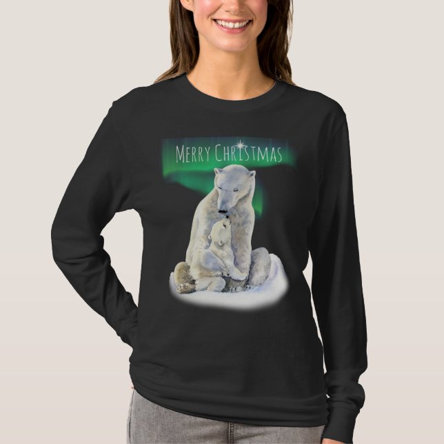 Polar Bear & Baby jul T-Shirt (Framsida)