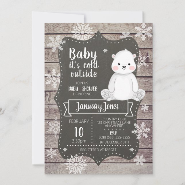 Polar Bear Baby Shower-inbjudan i könsuppehåll Inbjudningar (Framsida)