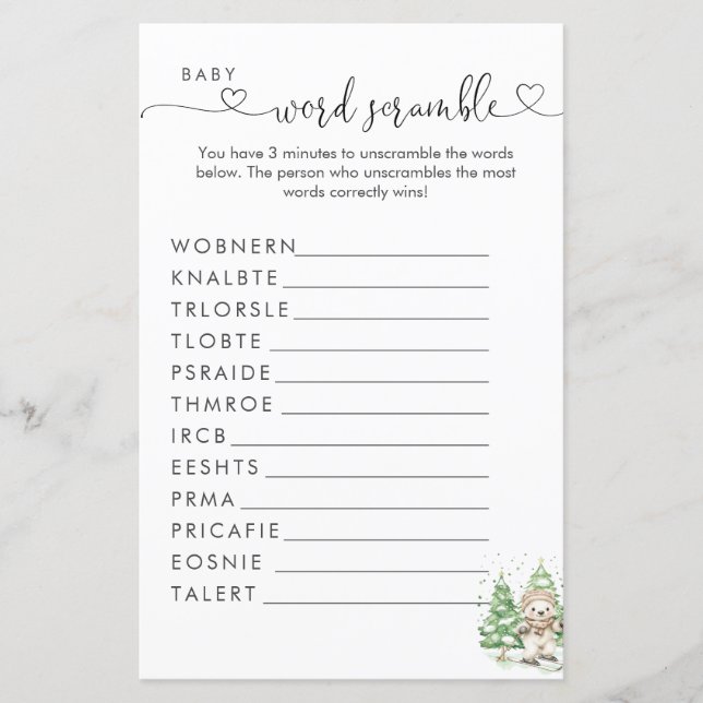 Polar Bear Baby Shower Ord-skam (Framsida)