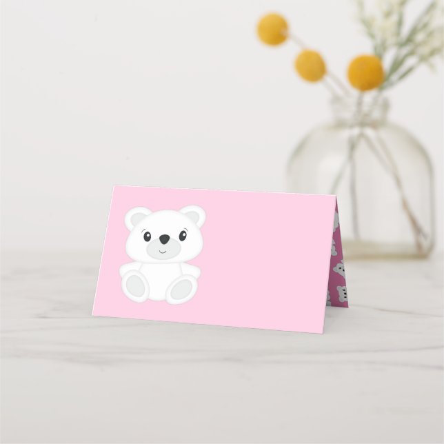 Polar Bear Baby Shower Rosa Placeringskort (Framsida)