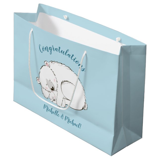 Polar Bear Baby Shower Winter Blue Boy (Framsidan Vinklad)