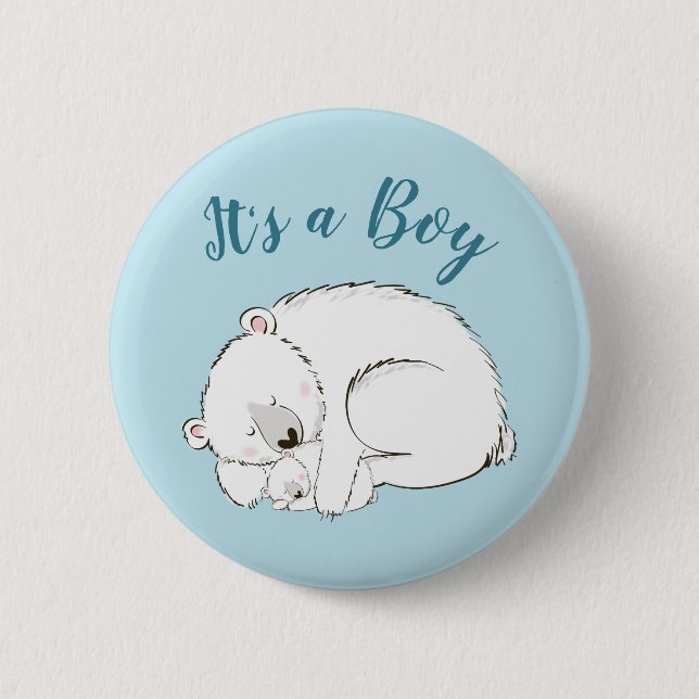 Polar Bear Baby Shower Winter Blue Boy Knapp (Framsida)