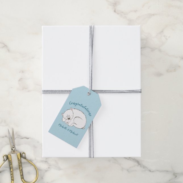 Polar Bear Baby Shower Winter Blue Boy Presentetikett (Med Snöre)