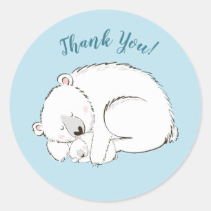 Polar Bear Baby Shower Winter Blue Boy Runt Klistermärke