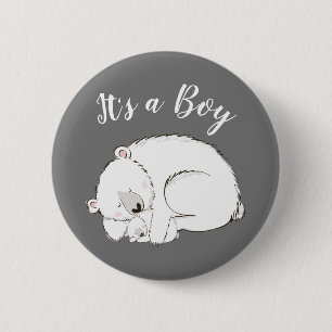 Polar Bear Baby Shower Winter Grått Gender Neutral Knapp