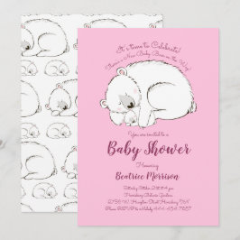 Polar Bear Baby Shower Woodland Winter Rosa Girl G Inbjudningar