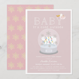 Polar Bear Baby sitt Kall utanför Rosa Baby Shower Inbjudningar