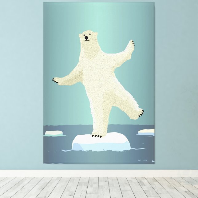 Polar Bear Balancing on Iceberg Artwork Canvastryck (Insitu (trägolv))