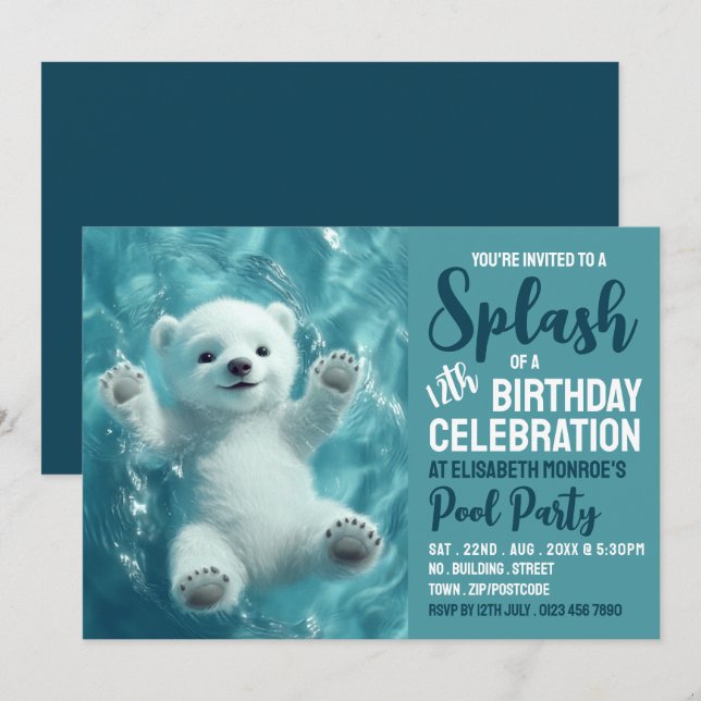 Polar Bear, Bassäng Party födelsedag Inbjudningar (Fram/baksida)